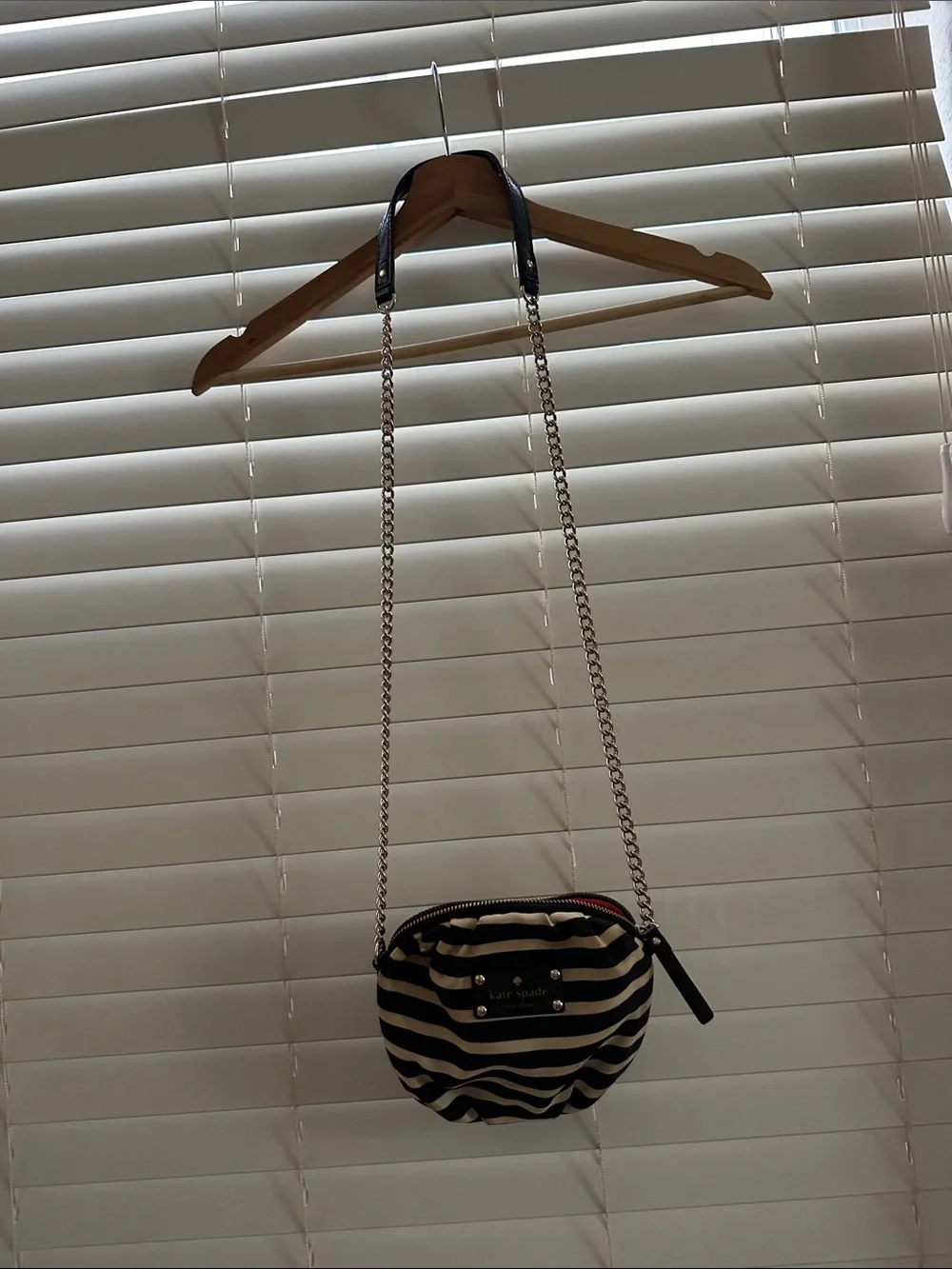 kate spade Striped Black and Cream Round Crossbody with Gold Chain